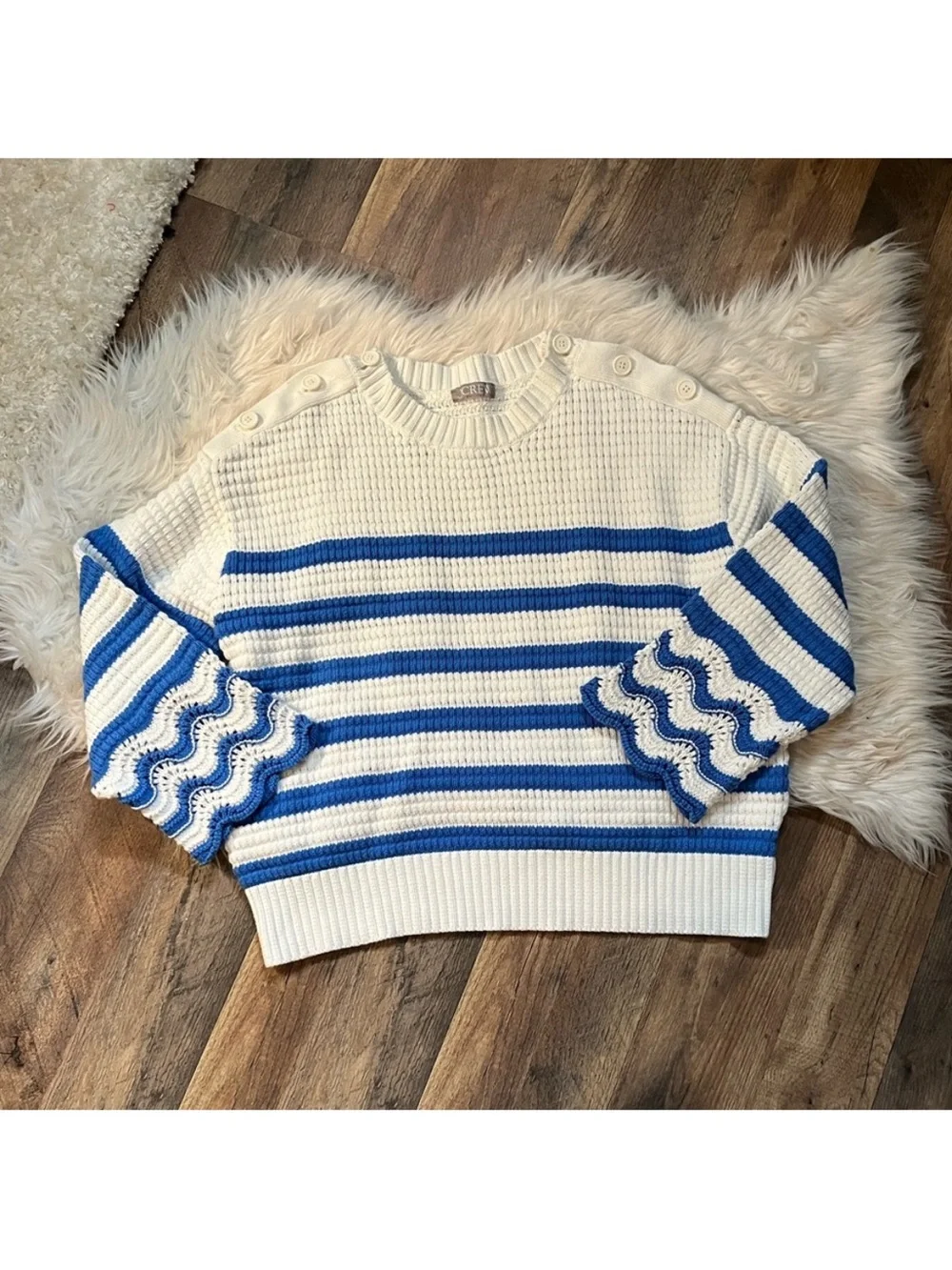 J.Crew Textured crewneck pullover sweater in stripe extra thick and chunky - Picture 4 of 11